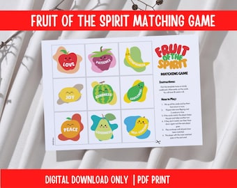 Matching Game Fruit of the Spirit: zondagsschoolgeheugenkaartspel (pdf)