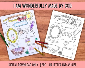 Werkblad I am Wonderfully Made by God: christelijke voorschoolse activiteit (pdf)