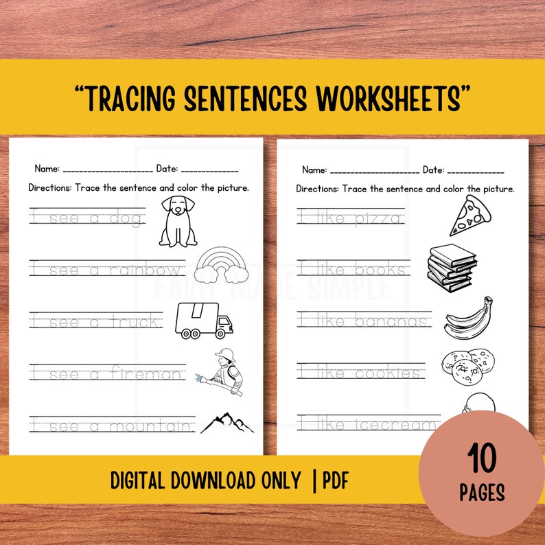 Tracing Sentences Worksheets for Kids, Learn Sentence Structure