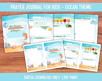 Gebedsdagboek oceaanthema voor kinderen: afdrukbare bijbelactiviteit | Devotioneel tijdschrift voor kinderen (pdf)