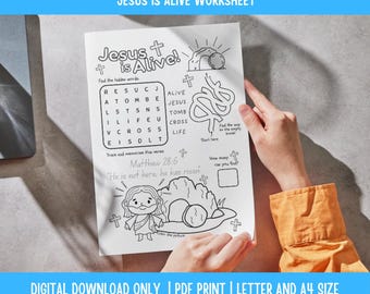 Werkblad Jezus leeft voor kinderen, activiteitenblad paasbijbel (pdf)