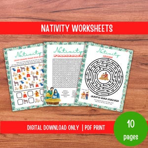 Nativity Worksheets, Printable Christmas Worksheets, Christmas Activity Pages, Christmas Activity Sheets for Kids