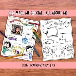 God Made Me Special Worksheets | Christian All About Me Printable for Preschool | Bible-Themed Getting to Know Me Activity | Back to School