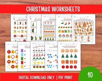 Kerst-wiskundewerkbladen voor de kleuterschool, vakantie-activiteitenbladen (pdf)