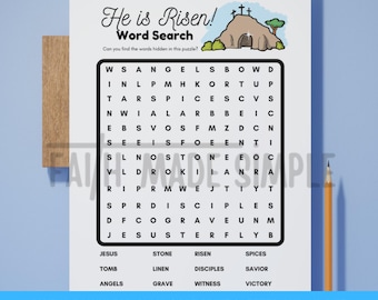 Woordzoeker He is Risen: paasactiviteit (pdf)