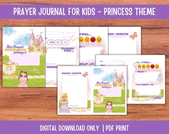 Gebedsdagboek prinsessenthema voor kinderen: afdrukbare bijbelactiviteit | Devotioneel tijdschrift voor kinderen (pdf)