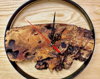 Olive wood and iron clock