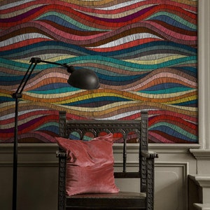 Carta da parati arcobaleno staccabile e attaccabile, murale geometrico, design etnico, stampa artistica da parete