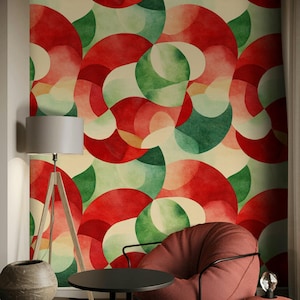 Carta da parati con curve geometriche retrò - Carta da parati murale astratta in stile moderno di metà secolo