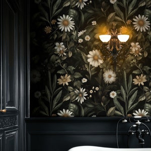 Carta da parati Dark Daisy, elegante floreale, interni accoglienti, murale botanico