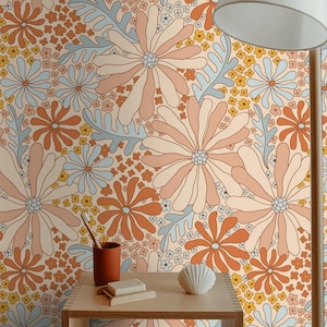 Groovy Blumen-Tapete Schälen und Kleben Vinil Papier