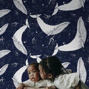 Whale Peel and Stick Wallpaper White Wall Mural Removable