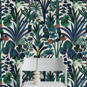 Carta da parati tropicale giungla, murale botanico esotico, decorazione da parete moderna foresta pluviale, foglia