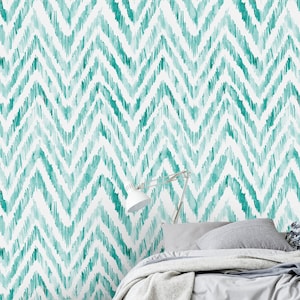 Turquoise Chevron Peel and Stick Wallpaper Pattern Removable