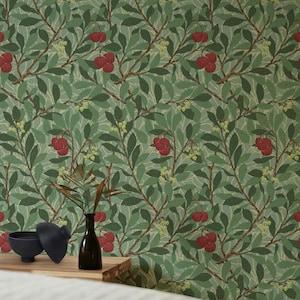 William Morris Arbutus Tapete, botanisches Wandbild abziehen und aufkleben, abnehmbare Vintage Blumentapete, Wohnkultur, Wandkunst