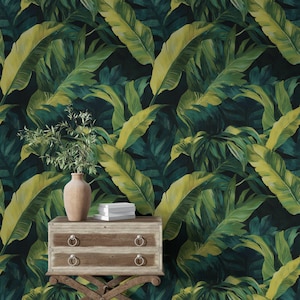 Tropical Banana Leaf Wallpaper Peel and Stick | Green Jungle Wall Mural | Exotic Nature Design