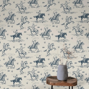 Cowboy Western Wallpaper zum Abziehen und Aufkleben | Rustikales Rodeo Wandbild