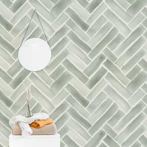 Herringbone Peel And Stick Wallpaper Sage Green Mural Modern Wall Decor