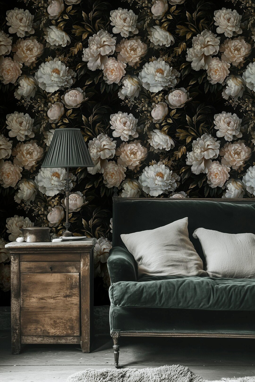 Dark Floral Wallpaper Peel and Stick Moody Peony Wall Mural - Etsy