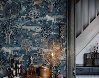 William Morris Style The Velvet Forest Wallpaper Enchanted Forest Animal Wall Mural Vintage Nature Wallpaper