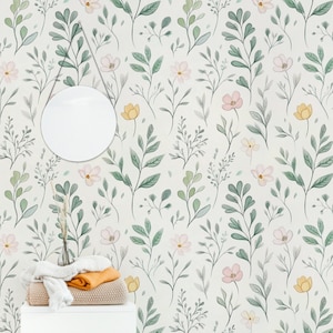 Carta da parati floreale pastello con motivo floreale ad acquerello delicato per un murale domestico sereno ed elegante