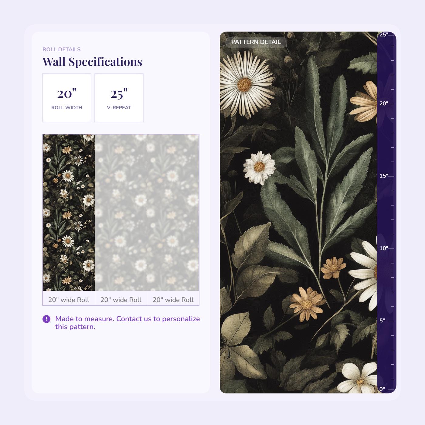 Dark Daisy Wallpaper Elegant Floral Cozy Interiors Botanical Mural - Etsy