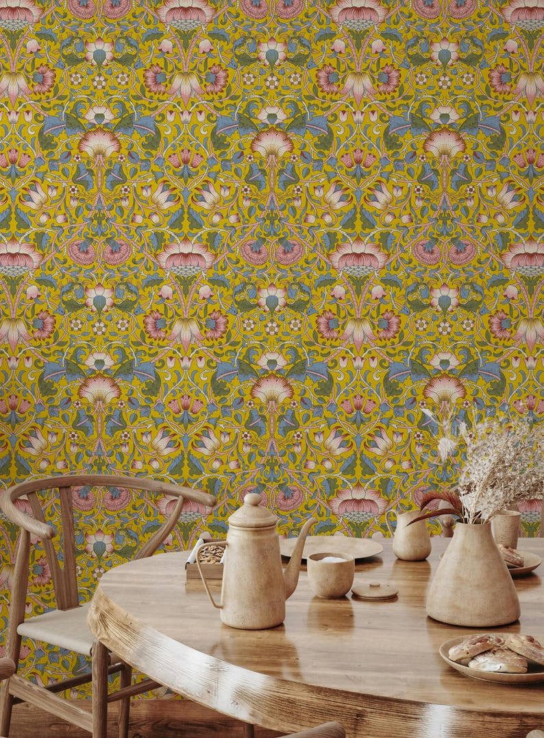 William Morris Lodden Wallpaper Floral Scrolling Pattern, Blush - Woad ...