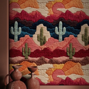 Papel pintado autoadhesivo de cactus del desierto, mural bordado, decoración de pared colorida