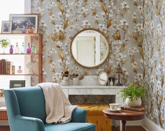 Floral Wallpaper Peel And Stick Gold Mural Modern Wall Decor