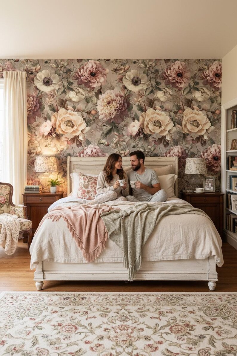 Floral Wallpaper Peel and Stick Vintage Mural Beige Wall Decor - Etsy