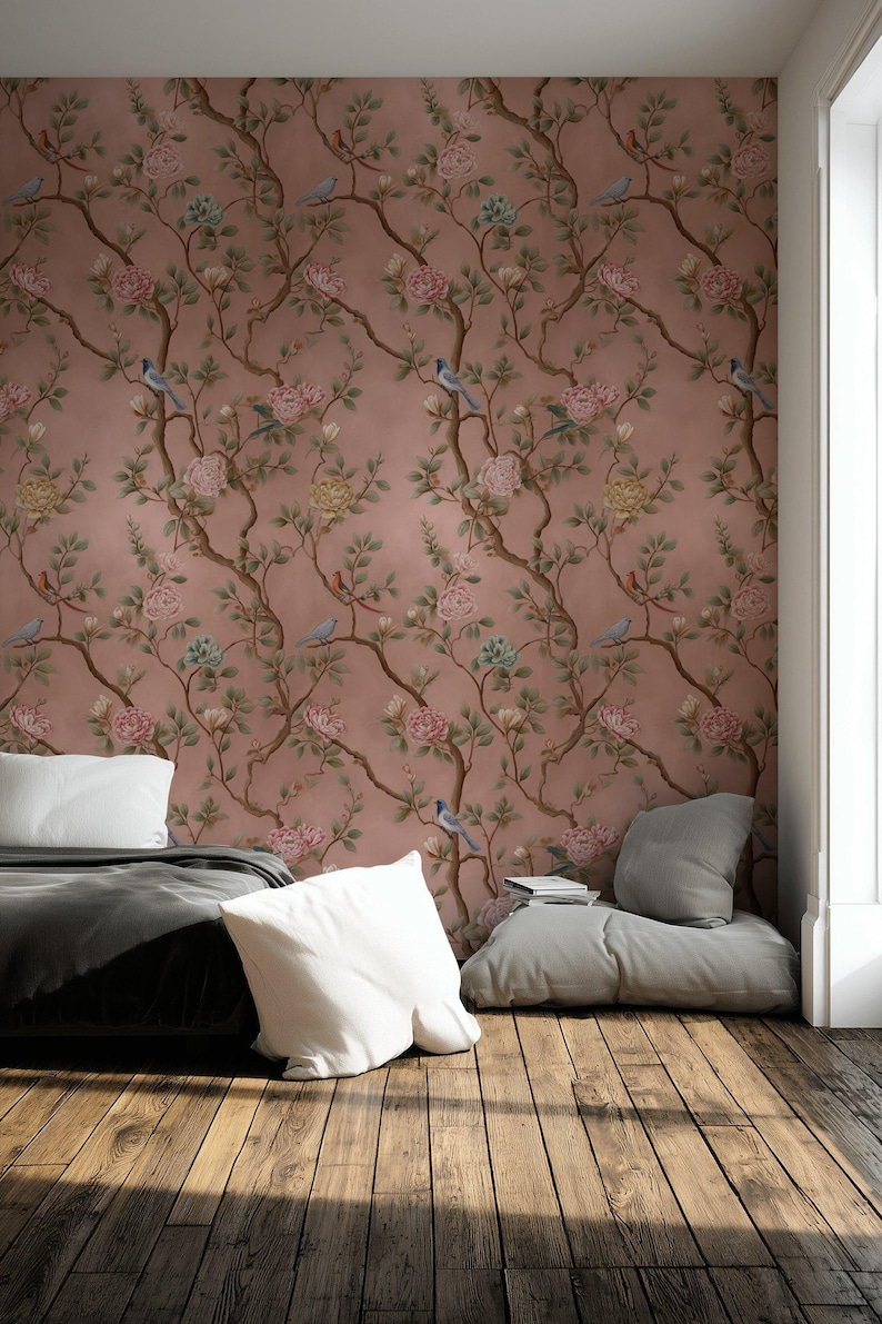Floral Wallpaper Peel and Stick Vintage Mural Pink Wall Decor - Etsy