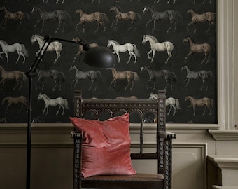 Elegant Horse Wallpaper Realistic Equine Design Peel and Stick Wall Mural Dark Background
