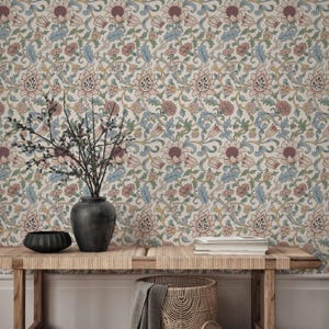 William Morris Evenlode Wallpaper - Aqua on Charcoal, Pastel on Cream, Green Gardens, Blue Moon - Persian & Italian Textiles Inspired