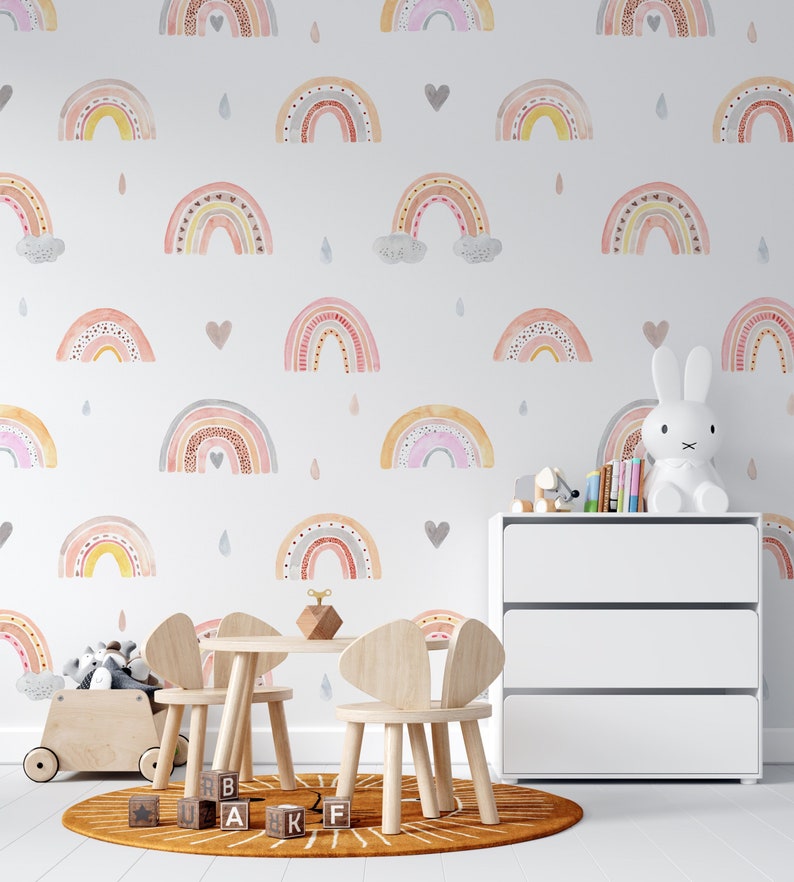Rainbow Nursery Peel and Stick Wallpaper Pattern Removable Etsy