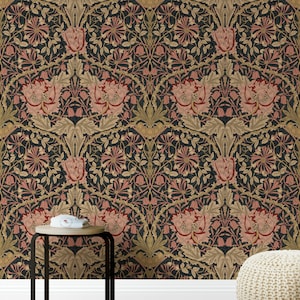 William Morris Honeysuckle Trellis Tapete - Papyrus auf Krapp, Aqua auf Teal, Midnight Burrel, Pergament auf Indigo - 1876 Vintage