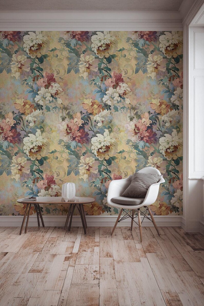 Vintage Floral Wallpaper Peel and Stick Oil Painting Mural Flower Wall ...