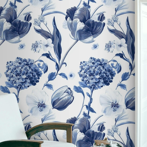 Delft Blue Floral Wallpaper Timeless Elegance Modern Interiors