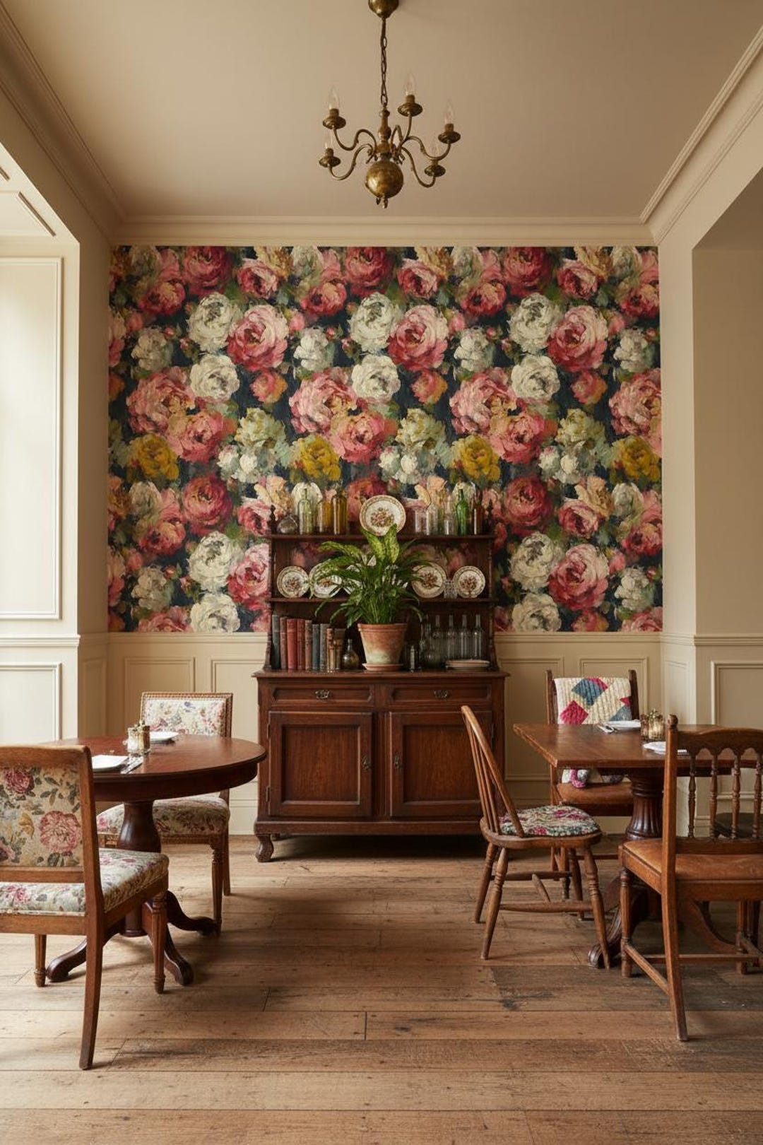 Floral Wallpaper Peel and Stick Roses Mural Vintage Wall Decor - Etsy