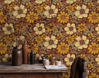 Retro Floral Peel and Stick Wallpaper Pattern Removable