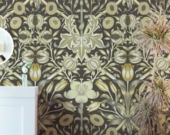 William Morris Lily & Pomegranate Wallpaper - Buttercup, Charcoal, Pink Pomander, Fresh Azure - 1886 Vintage Design