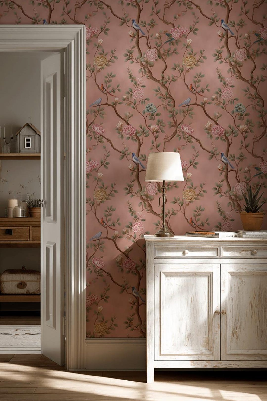 Floral Wallpaper Peel and Stick Vintage Mural Pink Wall Decor - Etsy