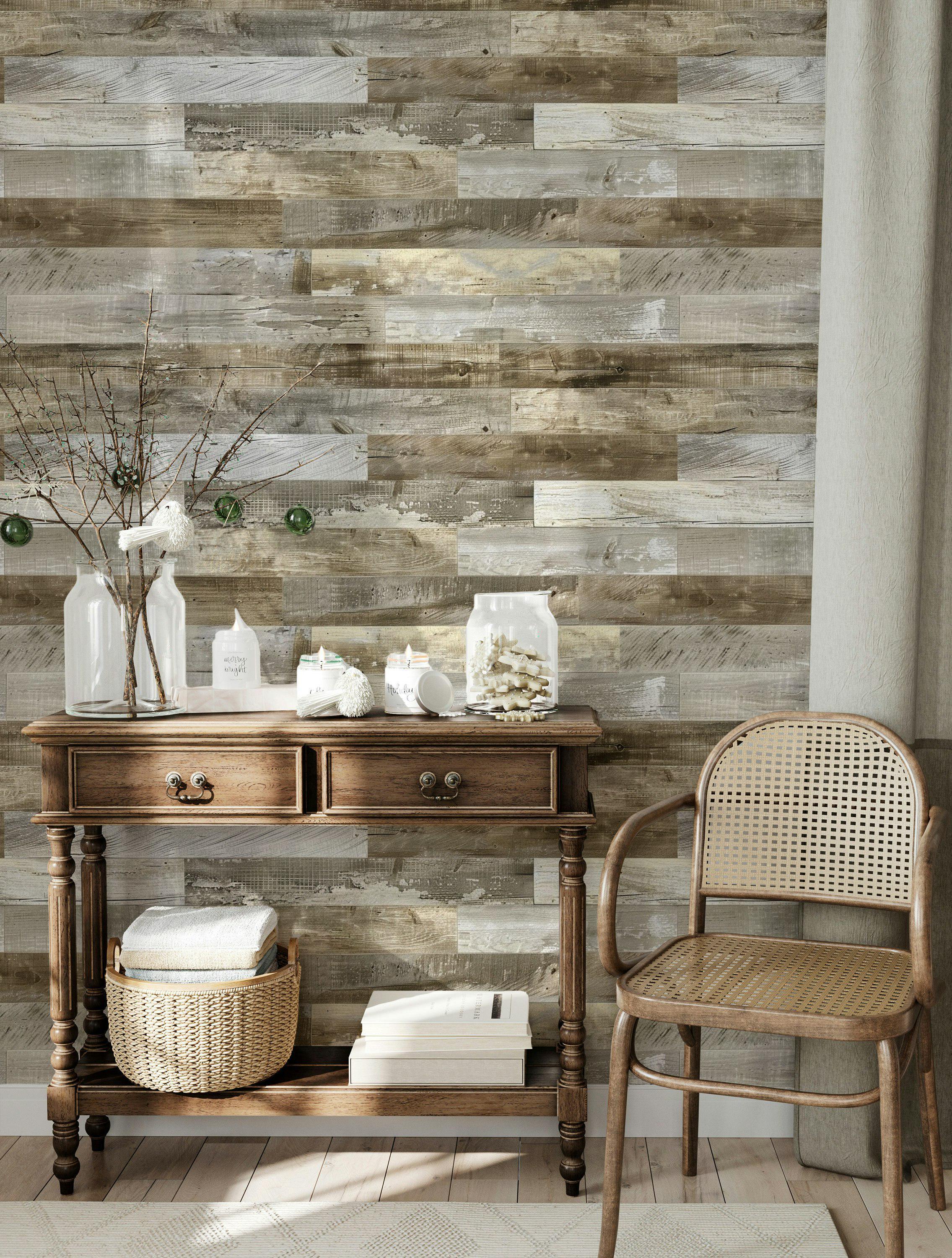 Rustic Wood Plank Wallpaper Natural Wood Grain Vintage Farmhouse Style