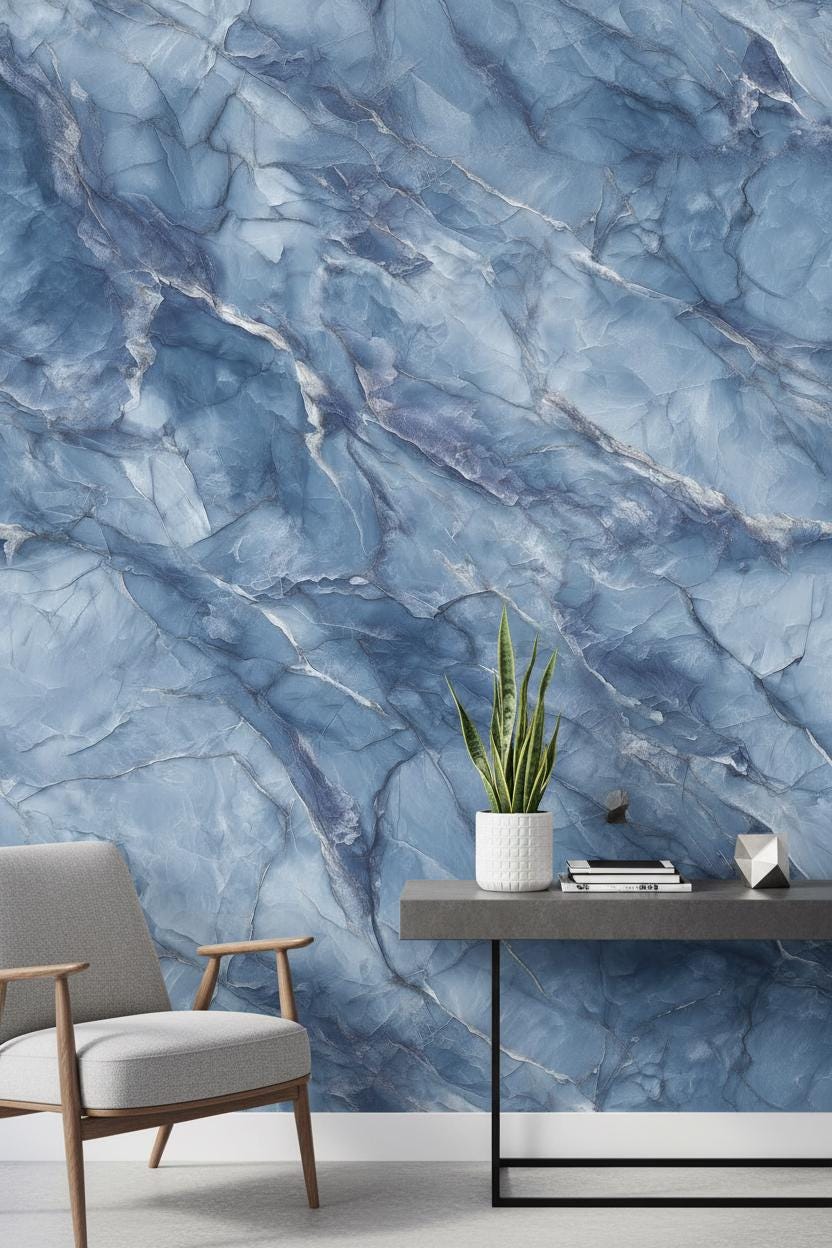 Marble Wallpaper Peel and Stick Blue Mural Contemporary Wall Decor - Etsy