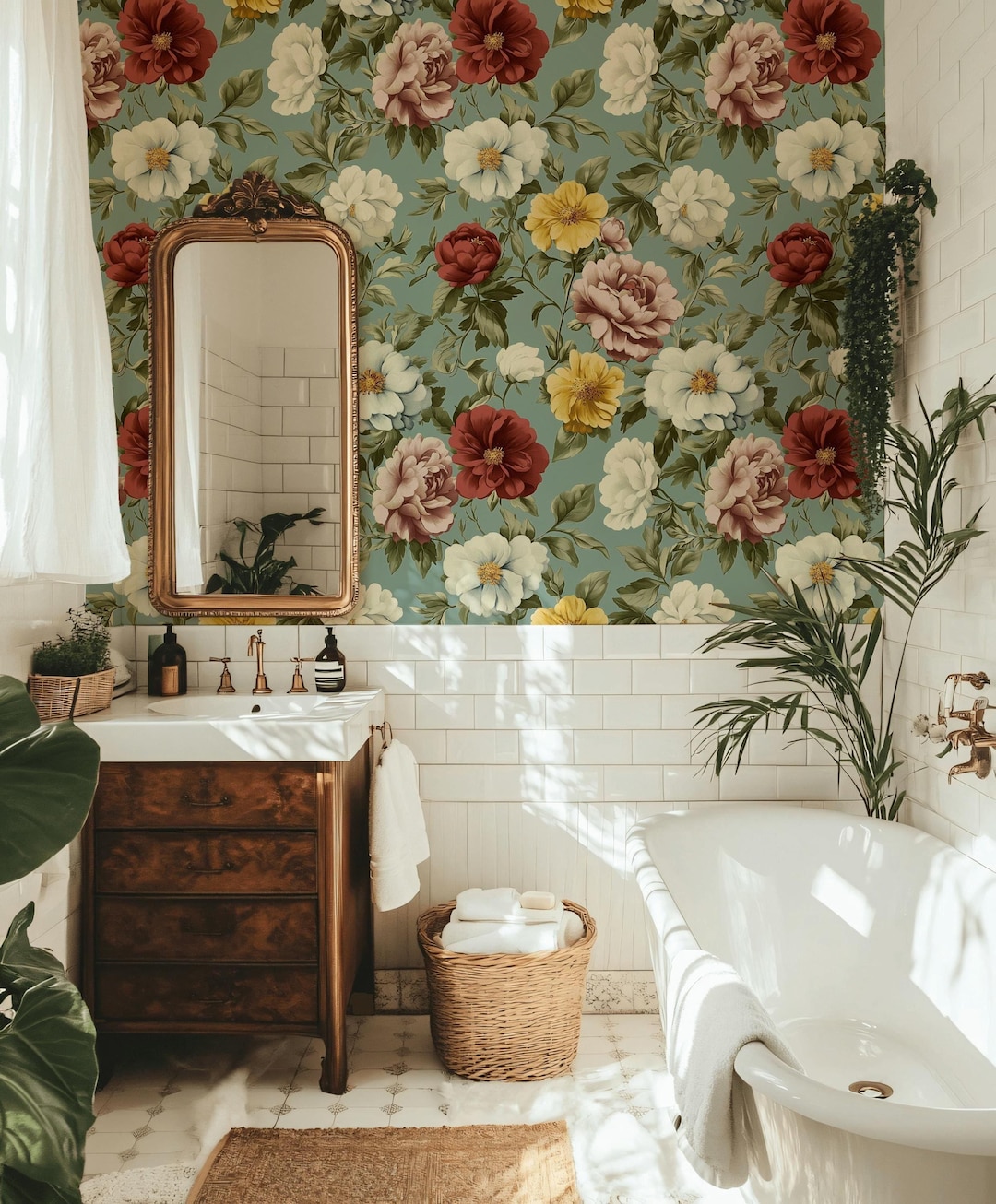 Colorful Peony Wallpaper Vibrant Floral Charming Interiors Mid-century ...