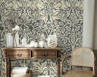 Papel pintado Brer Rabbit de William Morris: azul claro, rojo jaspeado, verde manzana, índigo. Inspirado en la seda italiana del siglo XVII.