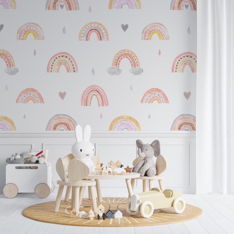 Rainbow Nursery Peel and Stick Wallpaper Pattern Removable Etsy