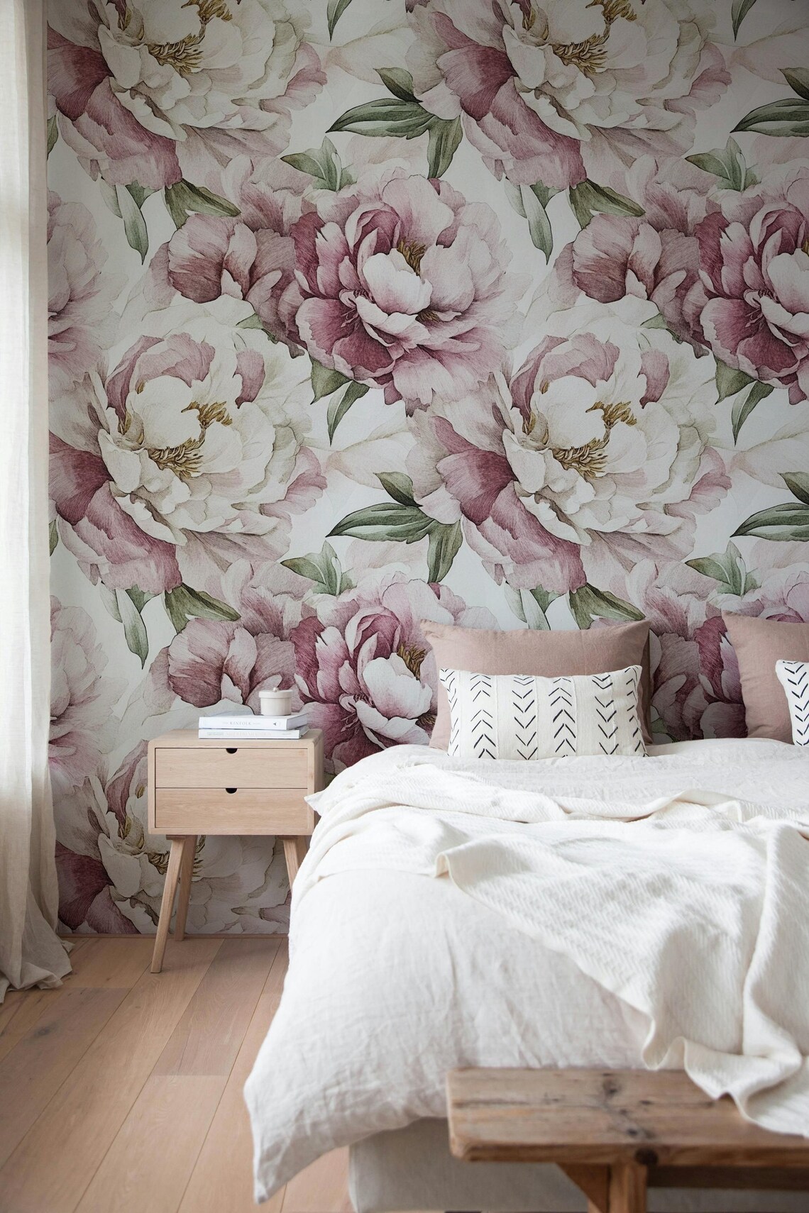 Blush Pink Peony Wallpaper Soft Floral Peel and Stick Wall Mural ...