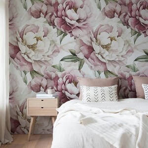 Blush Pink Peony Wallpaper Soft Floral Peel and Stick Wall Mural ...