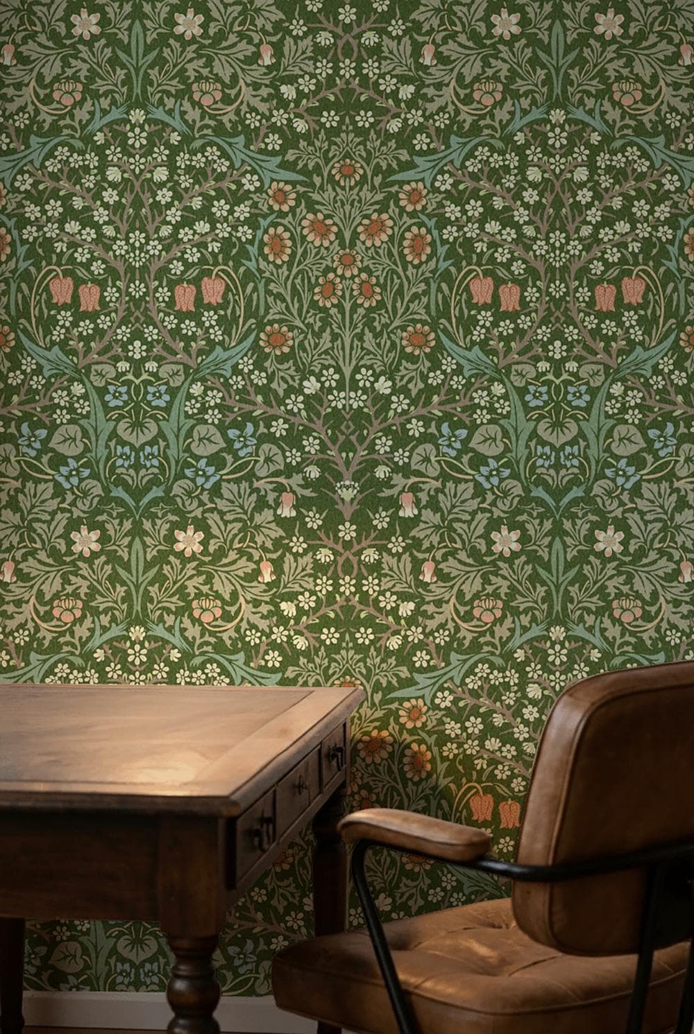 William Morris Blackthorn Wallpaper Mural - Forest, Madder Lake