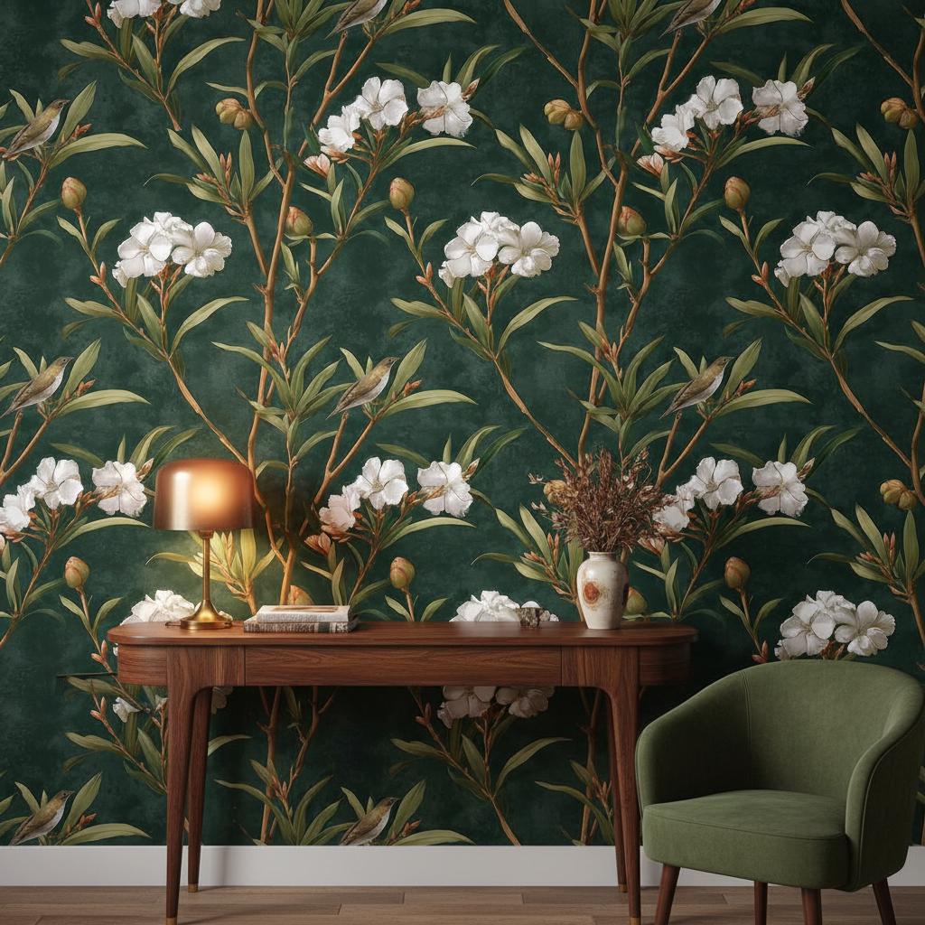 Floral Wallpaper Peel and Stick Bird Mural Green Wall Decor - Etsy